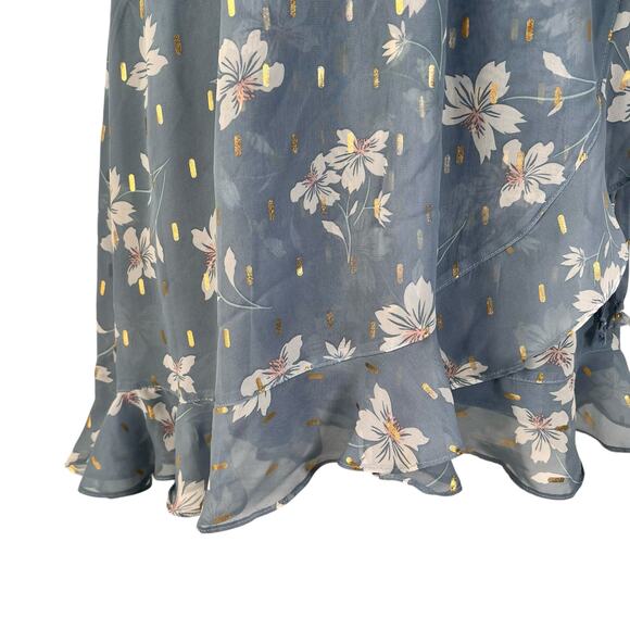 Fit & Flare Swiftie Dress Large Blue Gold Floral Lined Sleeveless Coquette Flirt - Picture 6 of 16